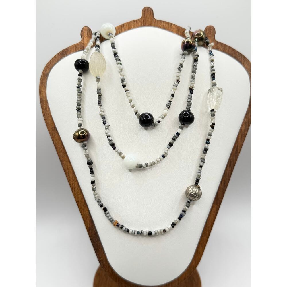 LONG BEADED CHAIN Smoky Faceted Crystal & Bronze Endless Layering Necklace